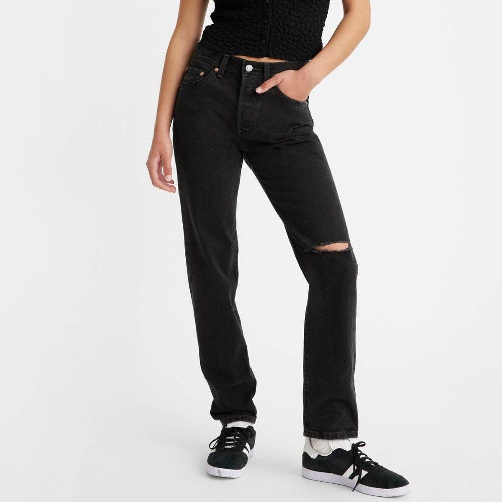 Levi's Premium 501 '81 Mom Jeans Black Distressed Size 23x31 High Rise Tapered